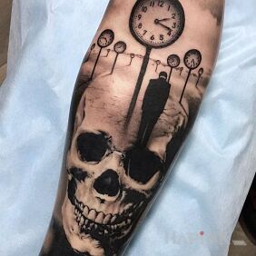 Tattoo Time is running out on the forearm motif: objects style: realistic