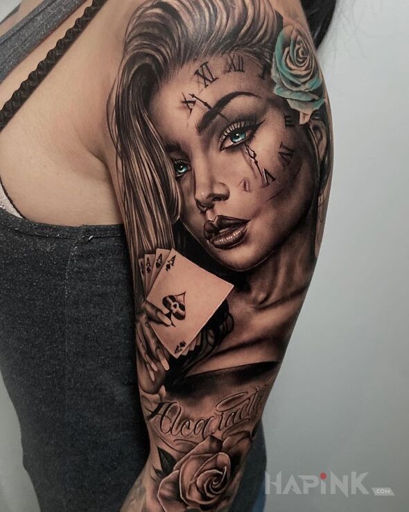 Tattoo Same asy in casino motif and realistic style on the upper arm