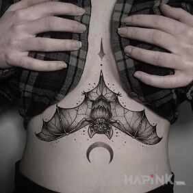 Tattoo Nietoperek :D on the stomach motif: black and gray style: graphic / illustrative