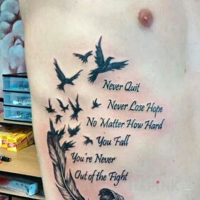 Tattoo One must not give up on the ribs motif: lettering style: graphic / illustrative