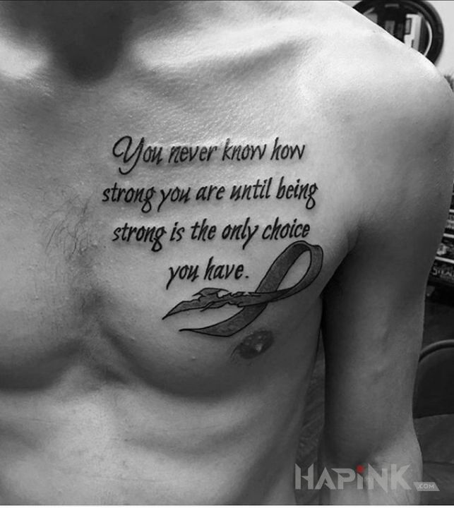 Tattoo Nie wiesz jaki jesteś silny in lettering motif and calligraphy style on the chest