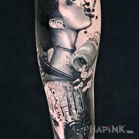 Tattoo Woman with a mask on the forearm motif: faces style: realistic