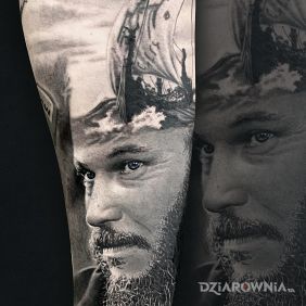 Tatuaż Ragnar na przedramieniu motyw: postacie styl: realistyczne