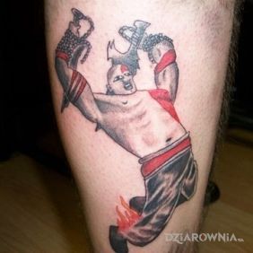 Tatuaż Kratos na nodze motyw: postacie