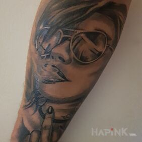 Tattoo Nice Girls on the forearm motif: black and gray style: realistic