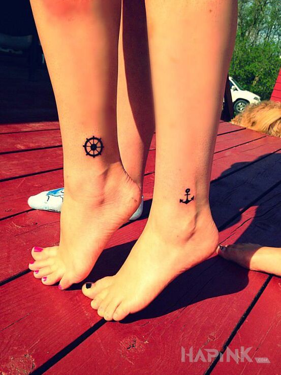 Tattoo Przyjaciolki in Love motif and minimalistic style near the ankle