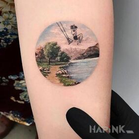 Tattoo Jump into the water on the forearm motif: colorful style: graphic / illustrative