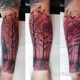 Tattoo Forest on the forearm motif: nature style: graphic / illustrative
