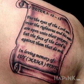 Tattoo Papyrus on the shoulder blades motif: lettering