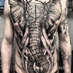 Tattoo Monumental elephant on the chest motif: animals