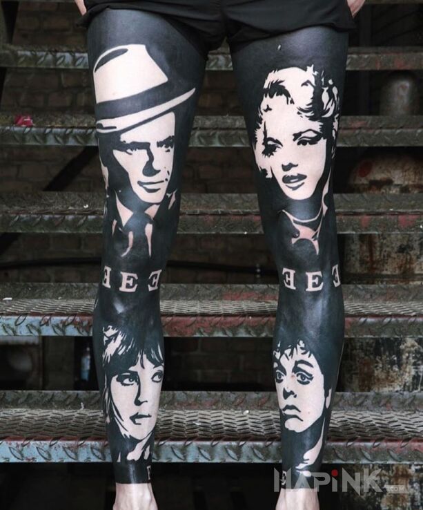 Tattoo Czarne nogawy in legsleeves motif and blackwork / blackout style on the tibia