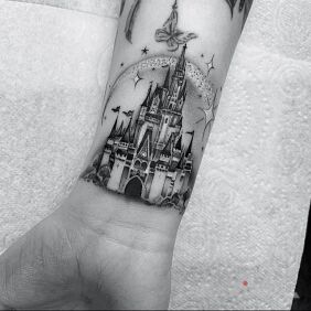 Tattoo Castle on the wrist motif: butterflies style: realistic