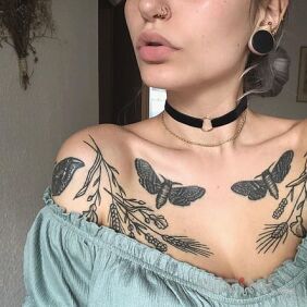 Tattoo Cicadas on the collarbone motif: butterflies style: graphic / illustrative