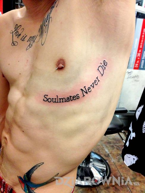 bratnie dusze tatuaż napis na żebrach