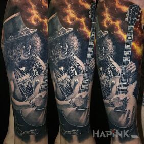 Tattoo Slash's solo on the calf motif: characters style: realistic