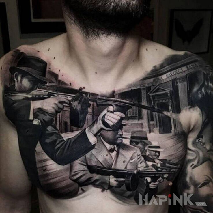 Tattoo Gangsterzy in 3D motif and realistic style on the chest