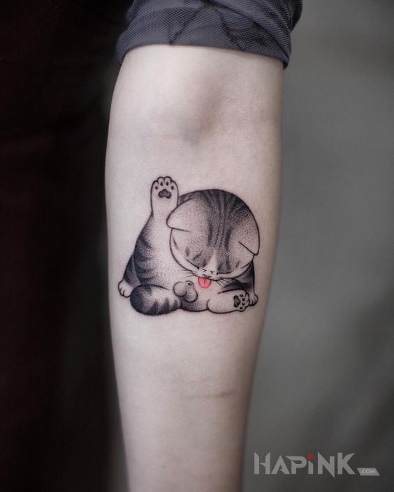Tattoo Kotecek in black and gray motif and graphic / illustrative style on the forearm