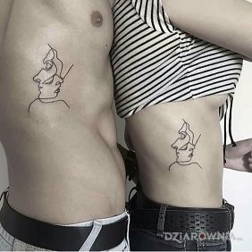 Tatuaż Połączone twarze na żebrach motyw: miłosne styl: kontury / linework