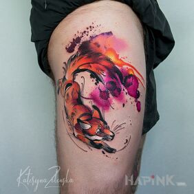 Tattoo Fox / Watercolor / Watercolor on the leg motif: animals style: graphic / illustrative