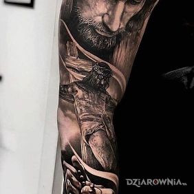 Tatuaż Jezus Chrystus na ramieniu motyw: rękawy