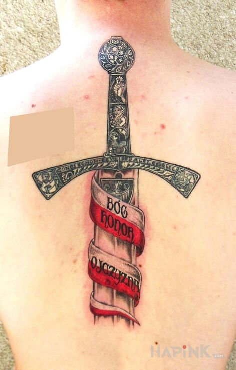 Tattoo Szczerbiec in patriotic motif on the back