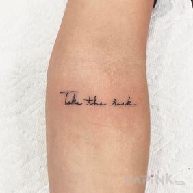 Tattoo Take a chance on the forearm motif: lettering