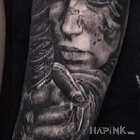 Tattoo Archer ☺️ on the forearm motif: faces style: realistic