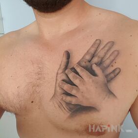 Tattoo Hands on the chest motif: 3D style: realistic