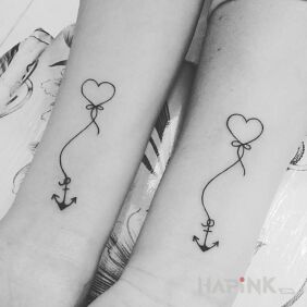 Tattoo Heart with anchor on the forearm motif: objects style: minimalistic