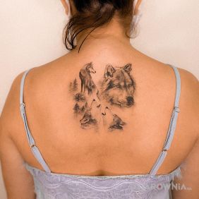 Tatuaż Wilki z tyłu na plecach motyw: 3D styl: realistyczne