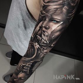 Tattoo Viking girls on the forearm motif: 3D style: realistic