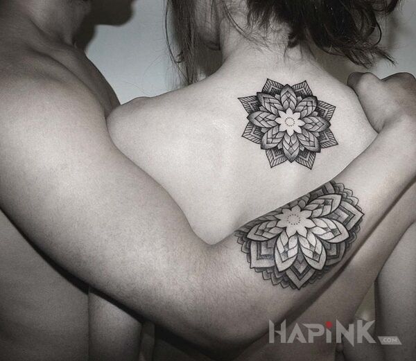 Tattoo Dwie mandale in Love motif and geometric style on the back