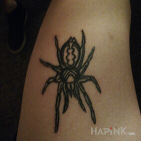 Tattoo Spider on the leg motif: black and gray style: graphic / illustrative
