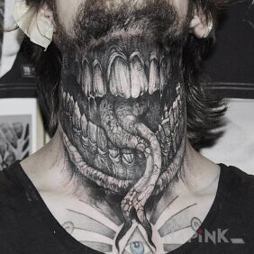 Tattoo Cloak! on the throat motif: black and gray style: graphic / illustrative