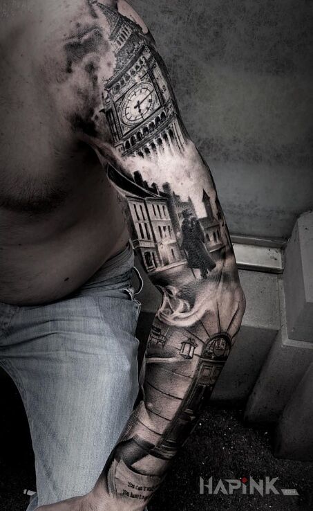 Tattoo Londyn in characters motif and realistic style on the forearm
