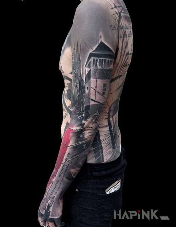 Tattoo Więzienie in sleeves motif on the upper arm