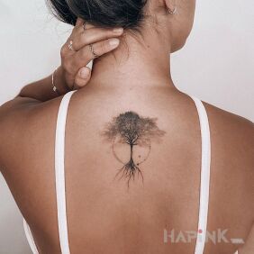 Tattoo A tree with roots on the back motif: other style: graphic / illustrative