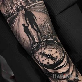 Tattoo Time to hit the road on the forearm motif: objects style: realistic