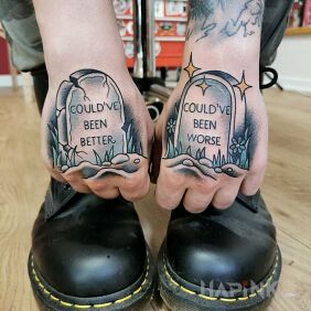 Tattoo It could have been on the hand motif: lettering style: graphic / illustrative