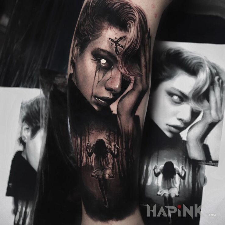 Tattoo Dziewcyzna demon in demons motif and realistic style on the forearm