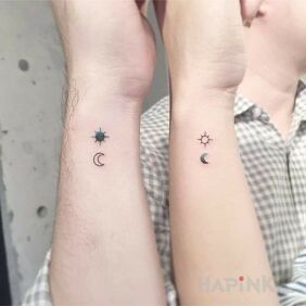 Tattoo The sun and the moon on the wrist motif: Love style: graphic / illustrative