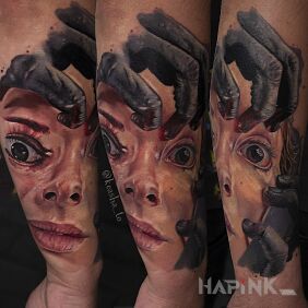 Tattoo Girlfriend on the forearm motif: colorful style: realistic