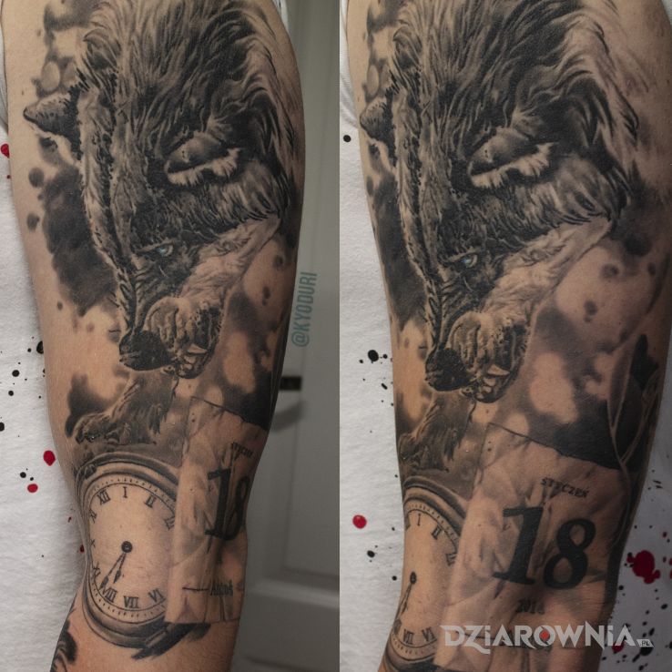 Tatuaż wilk w motywie zwierzęta i stylu realistyczne na ramieniu