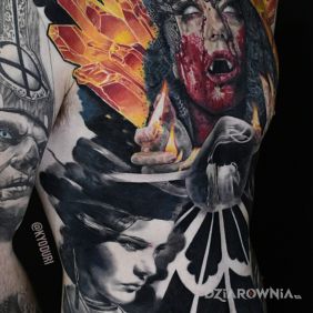 Tatuaż Dziewczyna Vampir na żebrach motyw: twarze styl: realistyczne