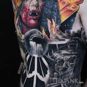 Tattoo Skull Vampir on the ribs motif: skulls style: blackwork / blackout