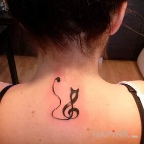 Tattoo Cat on the nape motif: other style: graphic / illustrative