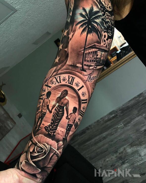 Tattoo Matka z dziećmi in characters motif and realistic style on the forearm