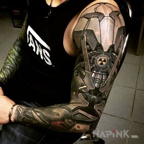 Tattoo Biomechanical hand on the forearm motif: 3D style: realistic