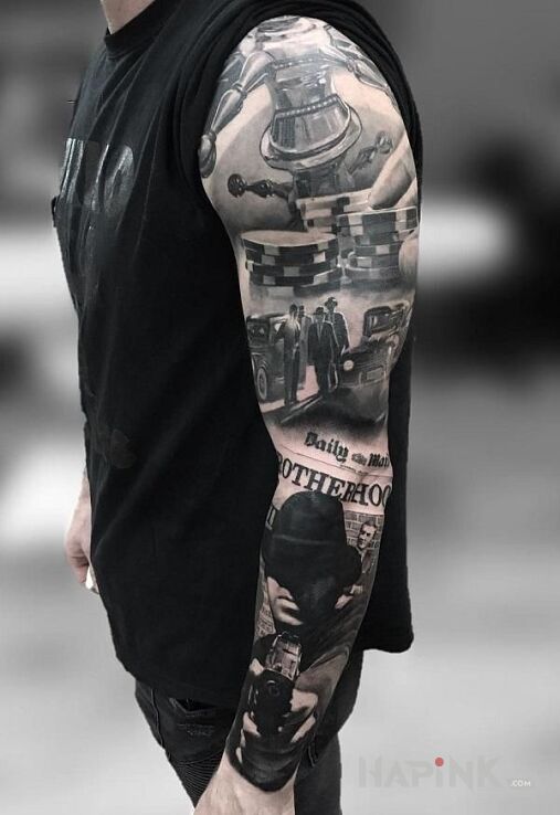 Tattoo Ruleta in casino motif and realistic style on the forearm