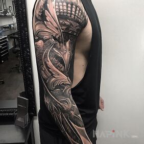 Tattoo Indian eagle on the forearm motif: sleeves style: realistic